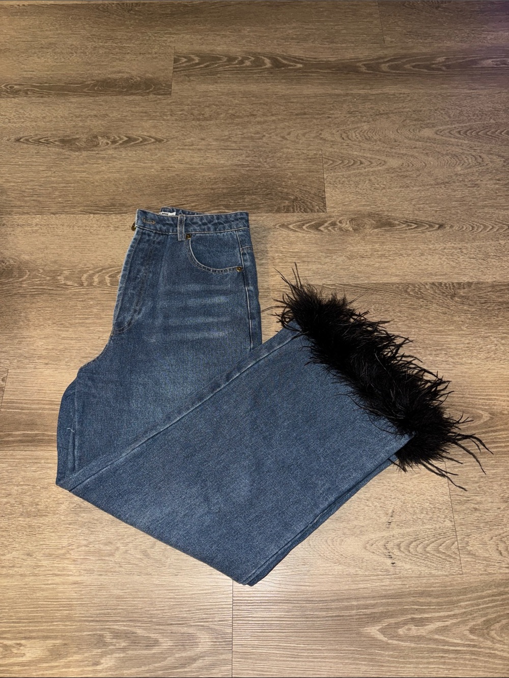 MIU MIU Blue Feather Hem Women’s Jeans